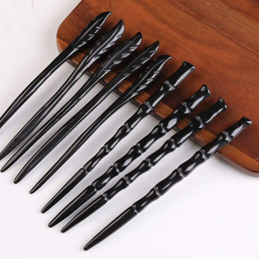 Jiangnan First Hairpin Black Yak Horn Headdress Bamboo Feather Updo Hair Hanfu Simple Hair Accessory Women Bamboo