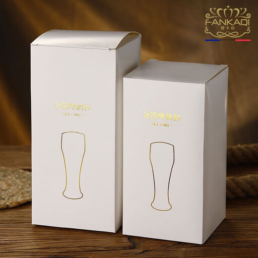 FANKAQI high-end beer mug crystal glass household draft beer mug daily large-capacity beer mug bamboo tray + gold foil beer mug 6 pieces 465ml