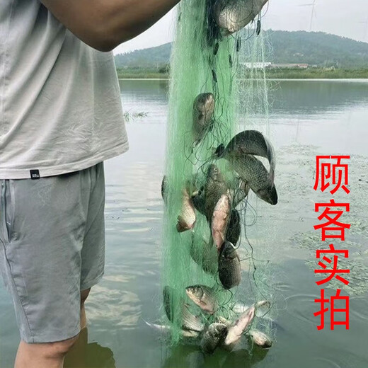 Yuxige sticky fish net fish net three-layer fishing net green silk sunken net fishing net hanging net to catch fish wire mesh sticky fish net crucian carp fish net 2 meters high 7 fingers 100 meters long three-layer sunken net lead pendant style