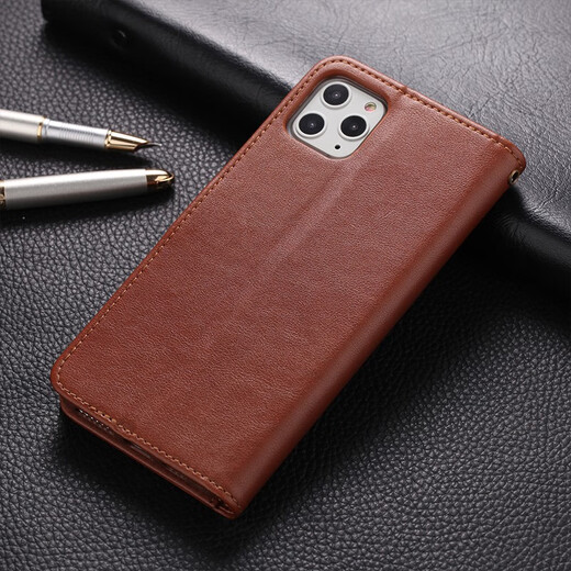 雅尊仕 iPhone12手机壳苹果皮套保护套翻盖式全包软硅胶防摔男女商务款 棕色 iPhone12/12Pro 6.1寸