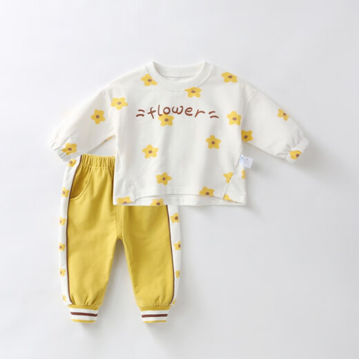 Jerry Baby Children's Clothing Girls Suit Children's Clothes Children's Autumn Clothes Spring and Autumn Fashionable Outerwear Female Infant Two-piece Set Yellow Flower 90