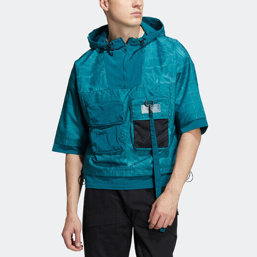 阿迪达斯 （adidas） 卫衣男士2025春秋季连帽防风运动服透气休闲外套半拉链套头衫HE9 HE9928水鸭绿  S
