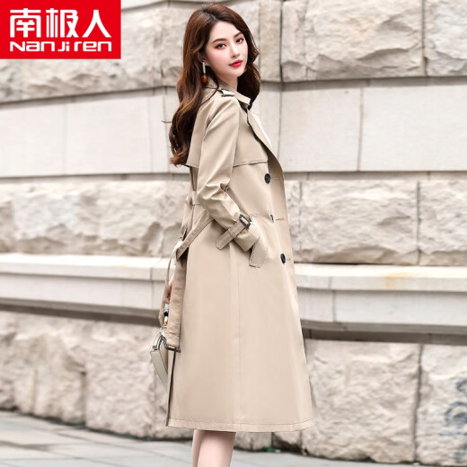 Antarctic windbreaker women's mid-length 2021 spring new style Hepburn style small waist belted double-breasted slim slimming age-reducing coat women's coat N2-NR130-1221-khaki M (recommended 90-100Jin [Jin equals 0.5 kg])