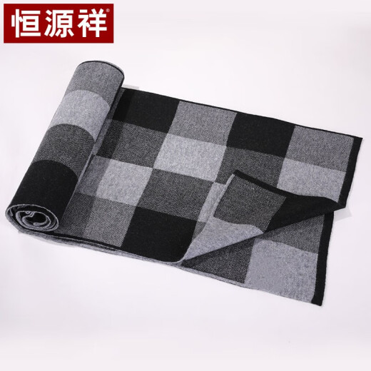 Hengyuanxiang wool scarf men's autumn and winter warm British plaid thickened versatile long scarf CL18A012 black gray
