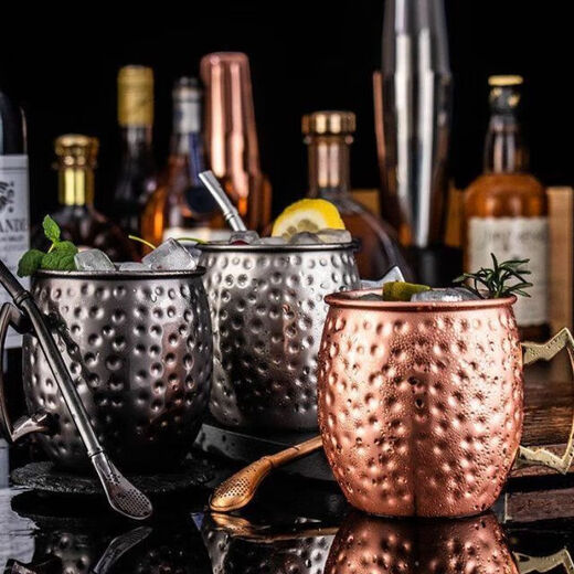 Gong Shengyao Hammer Dot Copper Cup Moscow Mule Cup Moscowmule Stainless Steel Cocktail Metal Wine Glass Bar Cup Rose Gold Hammer Dot Cup 530ml