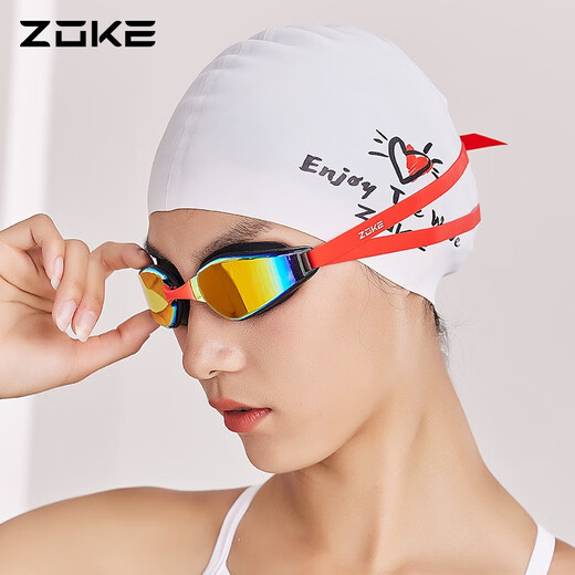 ZOKE swimming goggles, high-definition, anti-fog, waterproof, multi-scenario, suitable for professional swimming training, comfortable fit, black and red_3