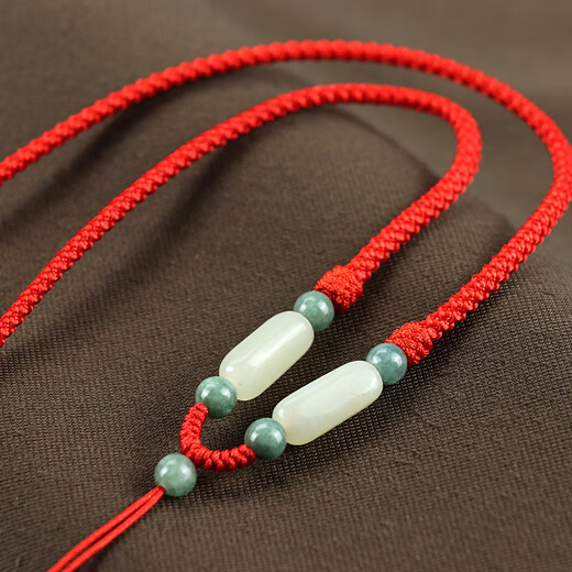 Mengyi Hetian Jade Pendant Lanyard Jade Guanyin Buddha Lanyard Necklace Rope Handmade Braided Rope Red Rope Jade Rope Red