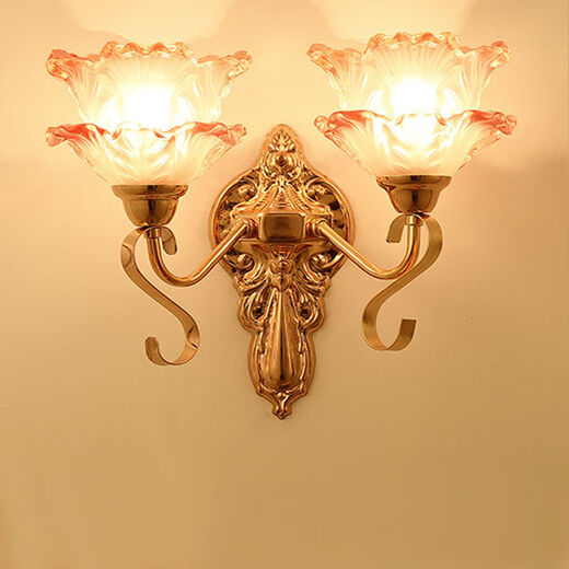 Yilin Wall Lamp Bedroom Wall Bedside Lamp Simple Modern Creative European American American LED Living Room Aisle Stair Lamp Double Head Silver Left and Right Message Three Color + Pull Switch