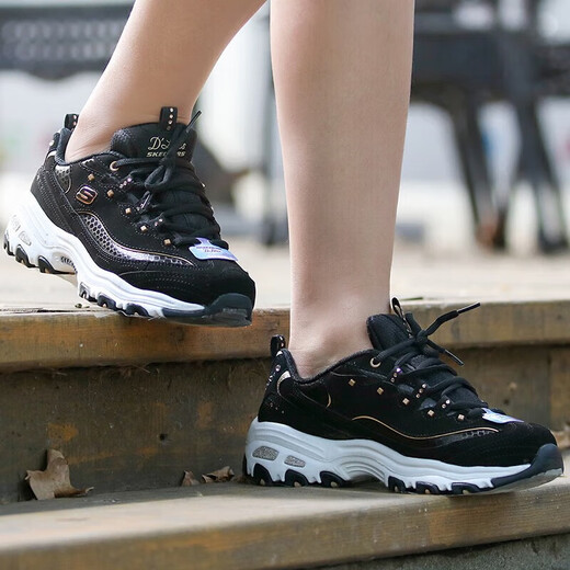 Skechers women's shoes new thick-soled heightened outdoor casual shoes retro studded daddy shoes panda shoes 11979-BKGD 35