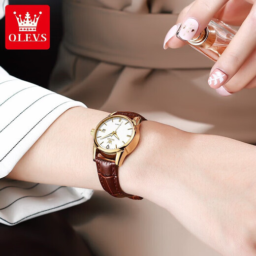 Olevs (Olevs) Schweizer zertifizierte Top-Ten-Uhren für Frauen vollautomatische mechanische Uhren Einfache Temperament Frauen Uhren geben ihren Frauen Geschenke [Prominente Vermerke] 6629 Women-Brown Skin White Face