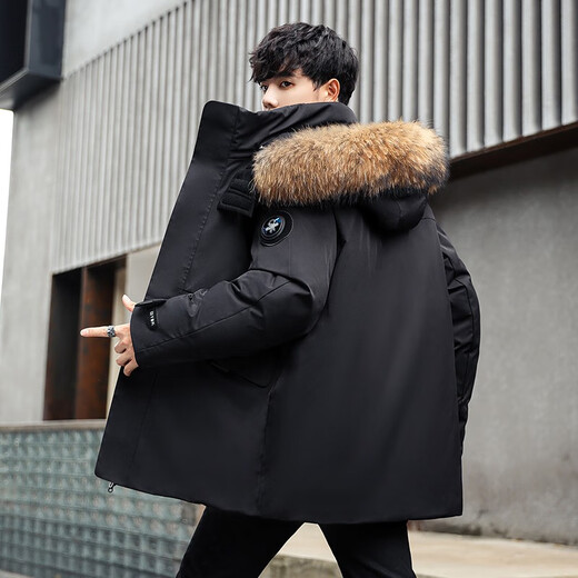 Yalu New Winter Down Jacket for Men's Winter Winter Mid Longing Down Collar de piel espesada NUEVA JUSCACIÓN NUEVA CAPÍTULA THENDY NR NEGRO YU807V12190 L 175