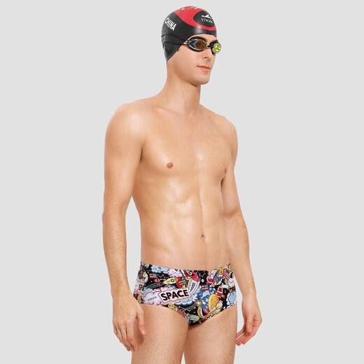 英发泳裤套装男士抗氯速干舒适耐穿游泳训练比赛紧身三角裤新款印 印花涂鸦1 L【腰围:74-79厘米】