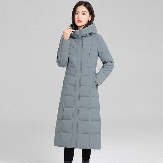 娂娂羽绒服女长款过膝冬季加厚长款2024新款修身时尚白鸭绒妈妈外套 [高端正版服+米灰色]9896 M 建议90-105斤