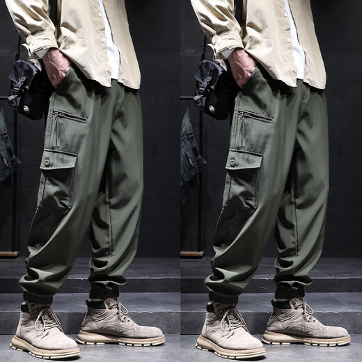 Xuan Laiya zipper workwear casual pants for men spring and summer thin stretch loose large size men Harun casual charge long pants for men black 2XL