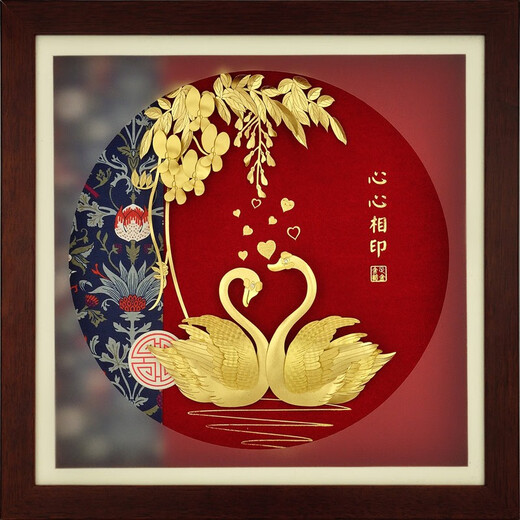 铂悦玺熙 足金天鹅结婚礼物送新人新娘闺蜜朋友新婚高级创意轻奢礼品高档摆件金箔画工艺品定制祝福结婚摆件 富贵吉祥孔雀-轻奢金箔30X30厘米