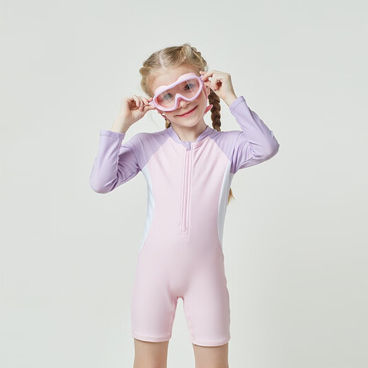 Xishiwei children's swimsuit girls new sun protection quick-drying long-sleeved one-piece beach vacation sports swimwear for children and girls long-sleeved one-piece swimsuit 140 recommended height 125-135CM