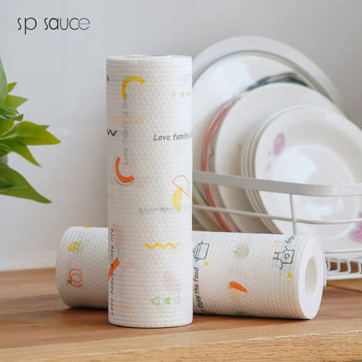 SP SAUCE lazy rag kitchen disposable rag wet and dry use oil-absorbing and water-absorbing no-wash dishcloth washable non-woven fabric lazy rag printed style fresh kitchenware-5 rolls