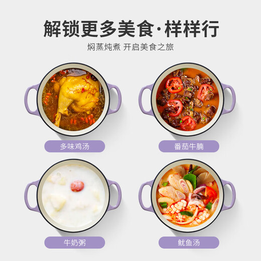 Tie Gongfang enamel steamer cast iron micro-pressure stew pot single-layer steamer household soup pot non-stick enamel porridge pot enamel pot + steamer (Linglong Purple) 26cm