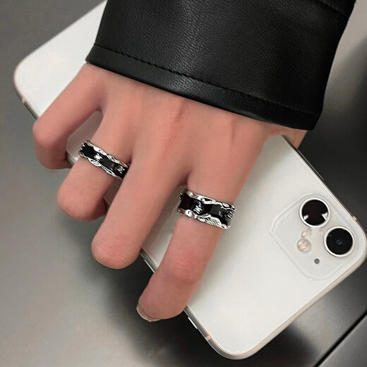Qi Xiaomi two-piece ring set for men, trendy hip-hop open-ended men's single ring, dark style student index finger ring, fashionable and versatile tail ring