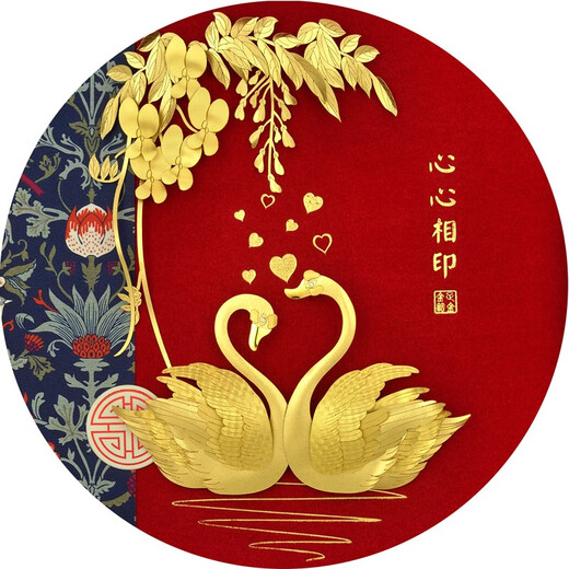 铂悦玺熙 足金天鹅结婚礼物送新人新娘闺蜜朋友新婚高级创意轻奢礼品高档摆件金箔画工艺品定制祝福结婚摆件 富贵吉祥孔雀-轻奢金箔30X30厘米