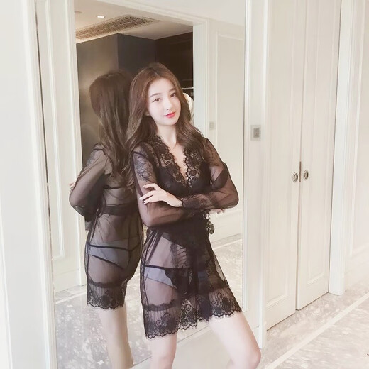 Sexy pajamas one-piece female extreme temptation suit suspenders no need to take off see-through role-playing sexy uniform thong panties and breast products