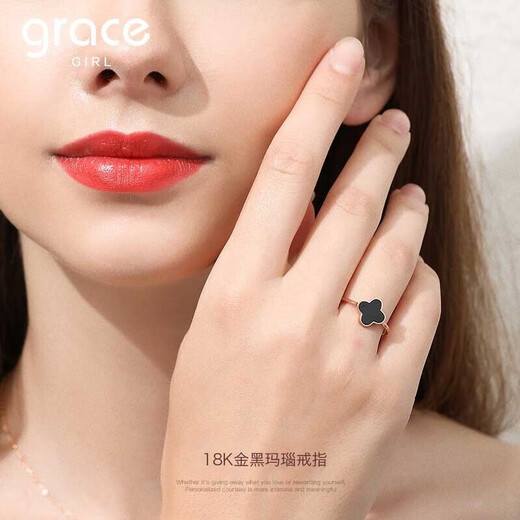 Grace Girl 18K Gold Four-leaf Clover Ring Female Niche Design Ring Live Adjustable Birthday Gift for Girlfriend and Wife Color Gold Red Agate Four-leaf Clover Ring + Rose Gift Box