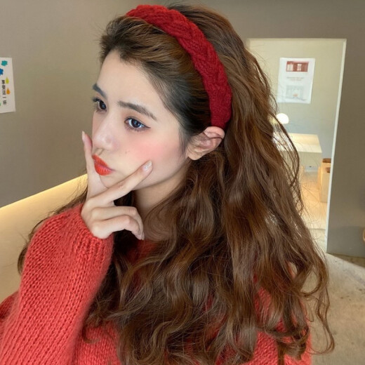 Dawn color red wool hairband Internet celebrity versatile hairpin headband women's wide-brimmed face wash headband pressed hair Korean simple thick hairband C6X410-G083 red knitted hairband