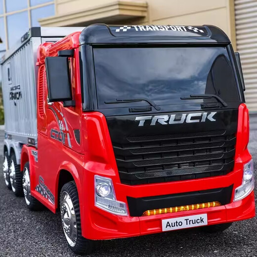 BeRica truck container extra large 8-wheel children's electric car remote control can sit on a child's baby four-wheel drive toy truck top with red + four-wheel drive soft leather seat + remote control + container