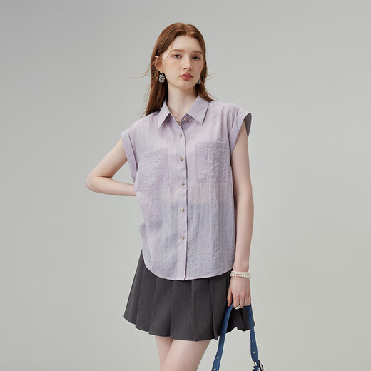 Fan Silan 23FS12142 French commuting lazy shirt simple large pocket solid color single-breasted shirt Hyacinth purple L