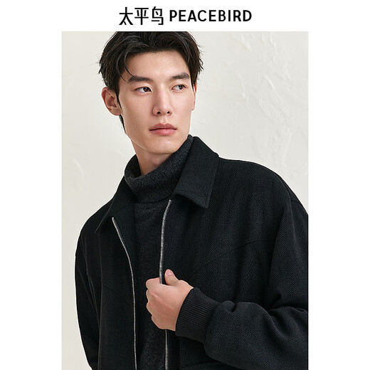 PEACEBIRD Men's Jacket Textured Winter Fashion Lapel Casual Jacket Quality Jacket Black M