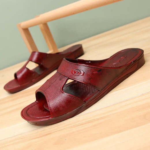 Bain Weiche und bequeme ältere Hausschuhe für Haushaltsbad Anti-Rutsch-Plastiksandalen Ein-Schlupf-Hausschuhe Dad Guangdong Ölschuhe 869 Braun 40-41 (250 mm) Einen Größe kleiner, um Aufmerksamkeit zu schenken