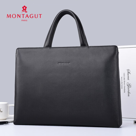 Montagut Men's Bag Business Brief Handbag Men's Fashion First Layer Cowhide Computer Handbag Horizontal Style Large Capacity Handbag Gift R7411001121 Black for Lover or Boyfriend