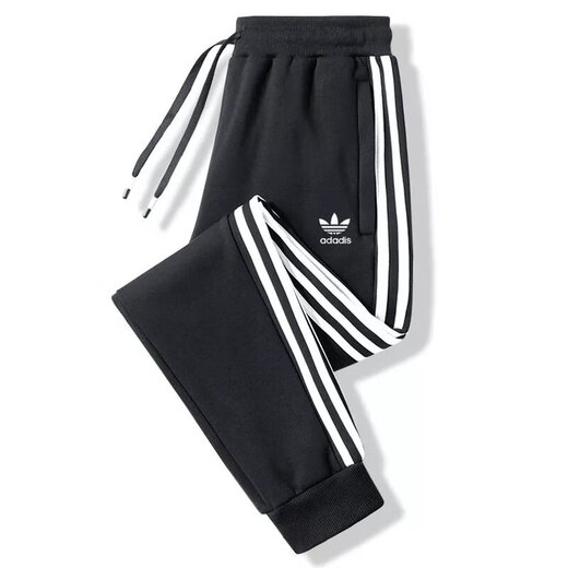 Casual clover sweatpants men's autumn and winter velvet trousers pure cotton with leg loose large size knitted straight sweatpants 035 blue drawstring 3XL recommended 140-160Jin Jin equals 0.5 kg