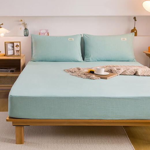Nanjiren (NanJiren) home textile fitted sheet single piece pure cotton bed sheet bed cover can be equipped with cotton multi-piece anti-slip sheets thickened and tall thin mattress protector cotton washed cotton-light green fitted sheet 1.2X2.0 meters high 25cm