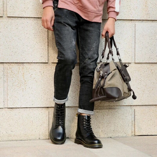
Leaping foot [cowhide] Martin boots men's genuine leather high-top British style autumn and winter men's work clothes men's boots breathable mid-top leather shoes black [high-top single shoes] 42