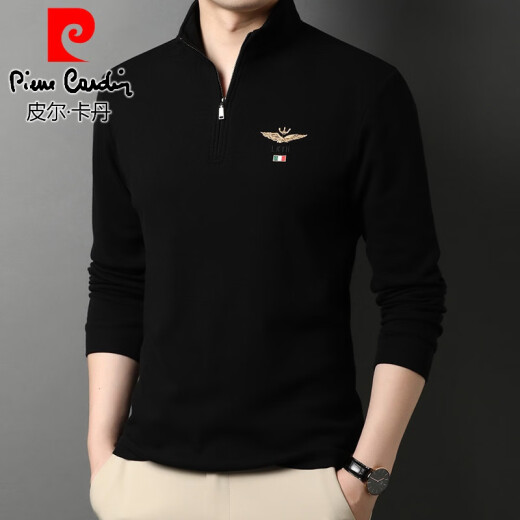 Pier Cardin [Light Luxury High-End] Halbzipper-Standkragen Langarm T-Shirt für Herren Frühling und Herbst reines Baumwollgeschäft Casual Sweatshirt Strick 6625 Top Blue plus Vlece verdickt 165