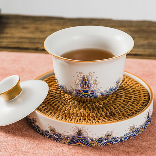 Rongshantang enamel colored bubble tea cup ceramic master cup single cup tea cup fair cup lid bowl tea washing pot holder teapot Kung Fu tea set gold wire enamel pot holder + lid bowl set