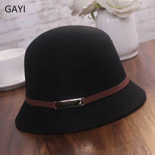 JIASHENGXI hat women's autumn and winter Korean style woolen hat casual versatile fisherman hat British retro belt bowler hat black M (56-58cm)