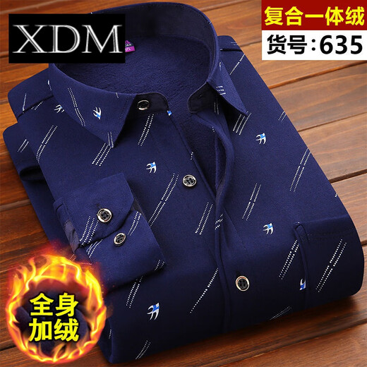 Xiong Diming [hochwertiges Hemd] Herbst- und Winter-Herren-Hemd und Fleece-verdickte große Jacke gedrucktes Hemd Daddy's Kleidung HB677 [Blue Stripe] [Hemd] Velvet 3xl /180 (155-175jin [Jin gleich 0,5 kg]))