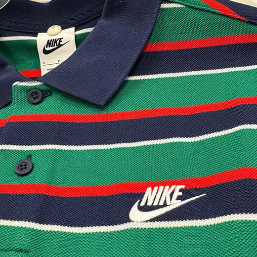 
Nike striped short-sleeved T-shirt in summer new sportswear loose casual breathable lapel POLO shirt top FN3897-410 blue and green stripes L