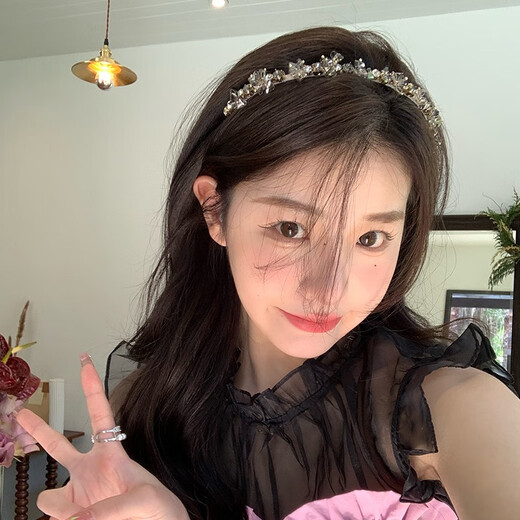 Mu Ding Ding Rhinestone Headband Metal Crystal High-end Hair Accessory French Retro New Style Headband Female Hairpin Goddess Rhinestone Headband - Transparent White