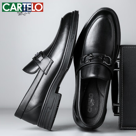 Cartelo Men's Mood Business Chaussures en cuir décontractées Plaid à bout de souffle, Chaussures en cuir formelles Men 9902 Black 39