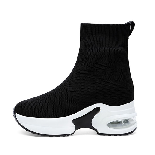 Leica Jinton elastic socks shoes for women 2024 single shoes new women's shoes inner heightened casual shoes for women air cushion thick sole high top shoes black winter plus velvet MM9759-1 36
