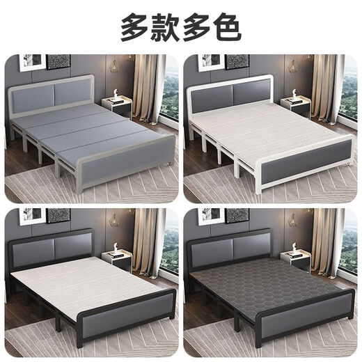 Baiyuda folding bed household double bed simple lunch break rental house adult wooden bed bedroom spliced single bed iron bed 1.2 meters gray bed frame + gray bed surface + brown pad