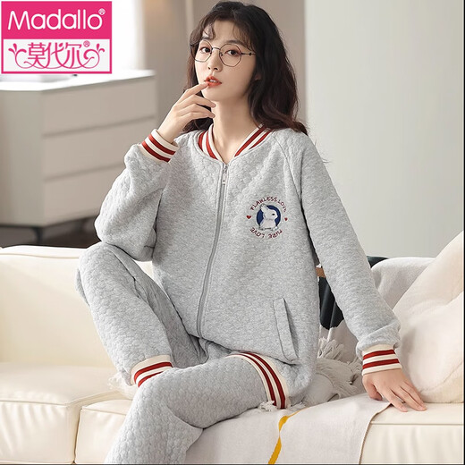 
Modal pajamas for women in autumn and winter thickened pure cotton new style cotton cardigan zipper casual air cotton mezzanine home clothing set MC-15271 M [Suggested weight: 85-100Jin [Jin equals 0.5 kg]]