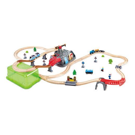 Hape Track Car Toys Holz Plug-In-Zugstadt Transportaufbewahrungssatz Kinder Baby- und Mädchen Urlaub Geschenke Zugspur Stadt Transportlager Set Aufbewahrung