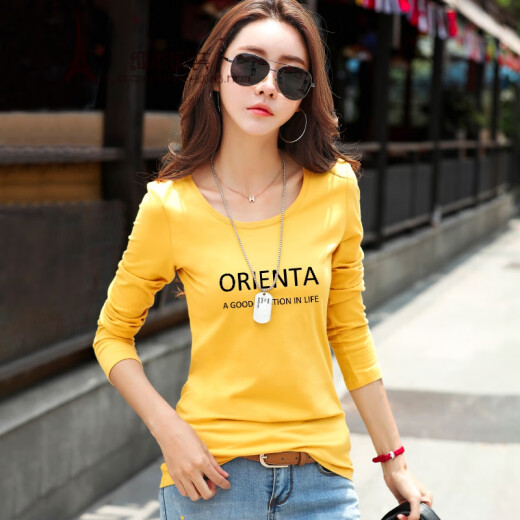 KUFANXI brand original long-sleeved T-shirt women's bottoming shirt autumn new style slim fit outer wear inner style top ORI-white L (100-110Jin [Jin equals 0.5 kg])