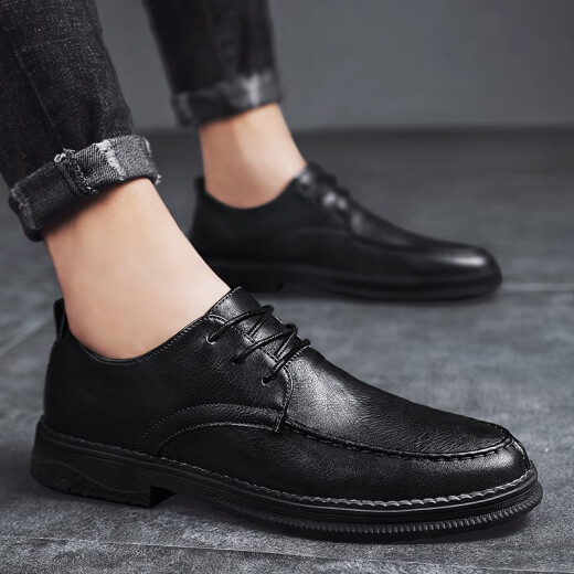 Seriman leather shoes men's formal shoes autumn and winter new soft-soled business casual shoes men's British lace-up work shoes brogue wedding black flat shoes men 2007 black 41