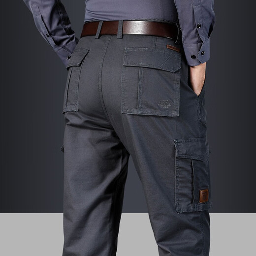 JP Men's work pants multi-pocket loose straight outdoor water washing casual pants 9922 Military green 33-waist circumference 2 feet 55-(suitable for 140-150Jin[Jin equals 0.5 kg])