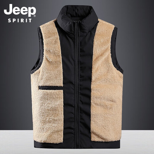 JEEP SPIRIT马甲男棉衣马甲男秋冬坎肩休闲加厚保暖背心男士棉服户外防风外套 683黑色 5XL